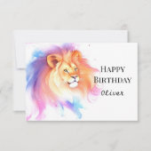 Carte Anniversaire du lion d'aquarelle chic enchanté (Devant)