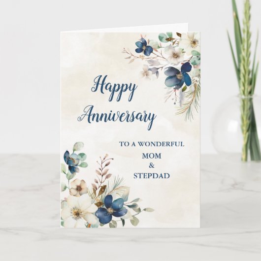 Carte Anniversaire du Mariage Blue Mom and Stepdad (Devant)