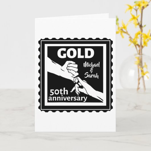 Carte Anniversaire du mariage d'or tenant la main 50e (Fleur jaune)