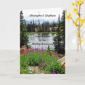 Carte Anniversaire du mariage, Fleurs roses profondes, L (Fleur jaune)