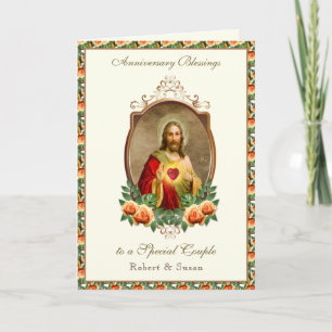 Carte Anniversaire du Mariage religieux Jésus Rose