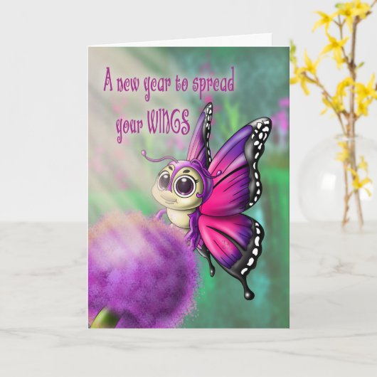 Carte Anniversaire du papillon mou (Fleur jaune)