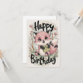 Carte Anniversaire du Pastel Fox de charme (Devant/Arrière en situation)