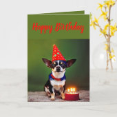 Carte Anniversaire du Petit Chihuahua (Fleur jaune)