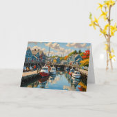 Carte Anniversaire Du Petit Village De Pêcheurs (Fleur jaune)