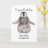 Carte Anniversaire du Pingouin mignon (Fleur jaune)