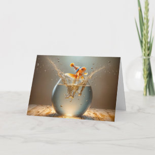 Carte Anniversaire du poisson d'or sauter hors de la pêc