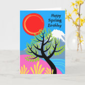 Carte Anniversaire du printemps avec le Mont Fuji (Fleur jaune)