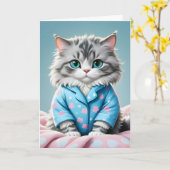 Carte Anniversaire du pyjama de chat (Fleur jaune)