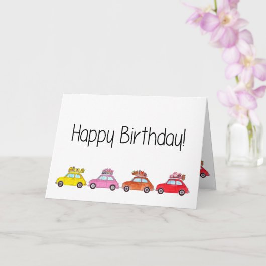 Carte Anniversaire du Retro Fiat 500 (Orchidée)