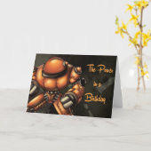 Carte Anniversaire du robot orange (Fleur jaune)