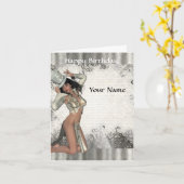 Carte Anniversaire du showgirl en argent (Fleur jaune)