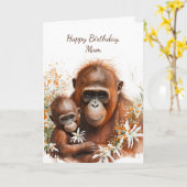 Carte Anniversaire du singe et du bébé (Fleur jaune)