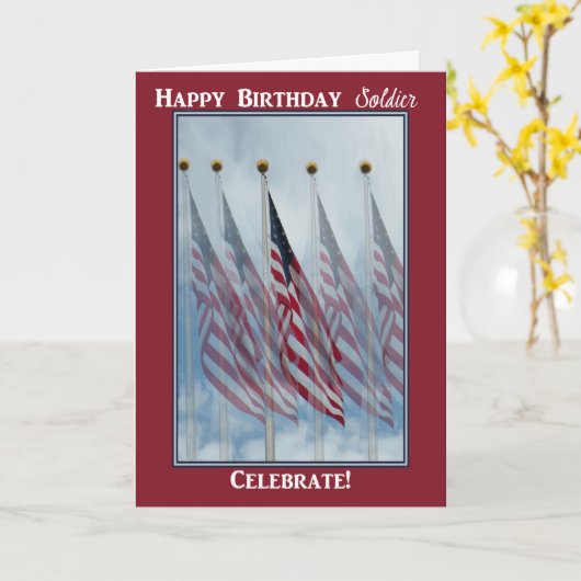 Carte Anniversaire du soldat avec cinq drapeaux (Fleur jaune)