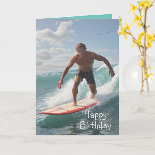 Carte Anniversaire du surfeur (Fleur jaune)
