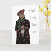 Carte Anniversaire du vin de dame afro-américain (Fleur jaune)