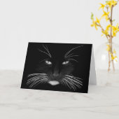 Carte Anniversaire du visage de chat noir (Fleur jaune)