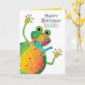 Carte Anniversaire, DUDE, Frog, Collection Kaleidoscope (Fleur jaune)