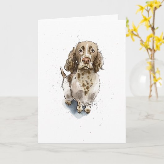 Carte Anniversaire d'un chien Springer Spaniel simple dr (Fleur jaune)