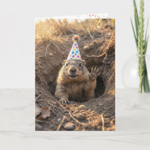 Carte Anniversaire d'une marmotte avec chapeau de fête