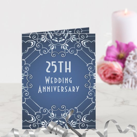 Carte Anniversaire élégant du Mariage Bleu et Argent