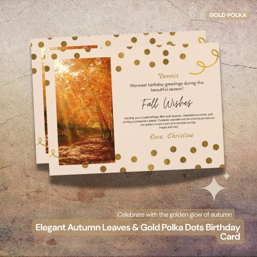 Carte Anniversaire élégant Feuilles d'automne et Pois d'
