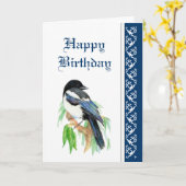 Carte Anniversaire élégant, Magpie, Bird Nature Faune (Fleur jaune)