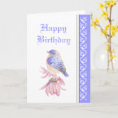 Carte Anniversaire élégant, Oiseau Bleu, Fleurs de Jardi (Fleur jaune)