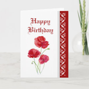 Carte Anniversaire élégant, Pépites rouges, Fleurs de ja