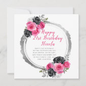 Carte Anniversaire élégant rose et argent chaud (Devant)