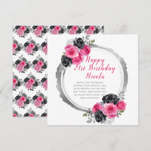 Carte Anniversaire élégant rose et argent chaud