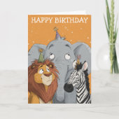 Carte Anniversaire Eléphant Lion Zebra (Devant)