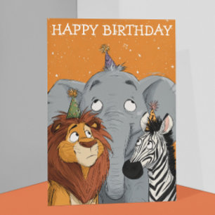Carte Anniversaire Eléphant Lion Zebra