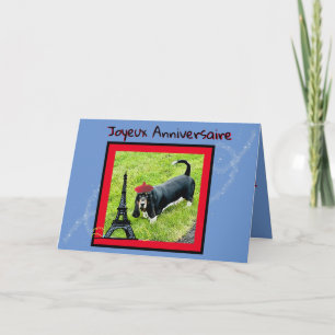 Carte Anniversaire En Français W/Basset, Beret, Tour Eif