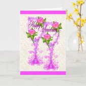 Carte Anniversaire en verre de vin (Fleur jaune)