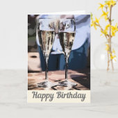 Carte Anniversaire en verre de vin joyeux (Fleur jaune)