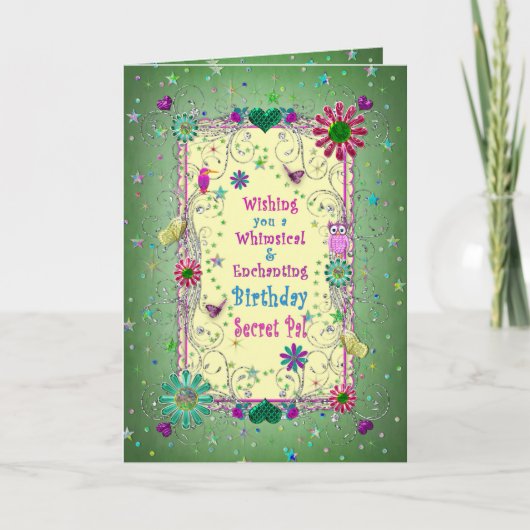 Carte Anniversaire Enchanteur Vert/Jaune, Ami Secret (Devant)