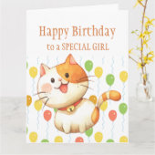 Carte ANNIVERSAIRE ENFANTS Chat orange Kitten Ballons co (Fleur jaune)