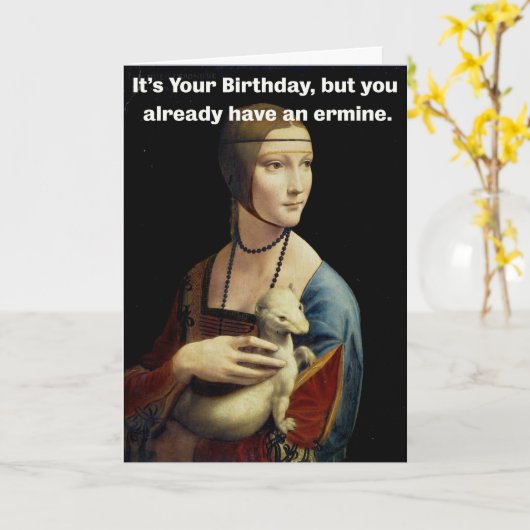 Carte Anniversaire - Ermine (Fleur jaune)