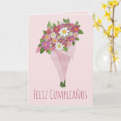 Carte Anniversaire espagnol Bouquet rose de fleurs (Fleur jaune)