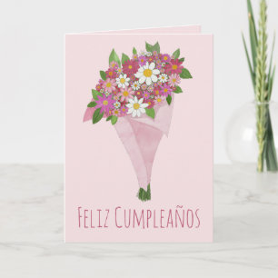 Carte Anniversaire espagnol Bouquet rose de fleurs