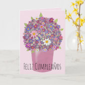 Carte Anniversaire espagnol Bouquet rose de fleurs (Fleur jaune)