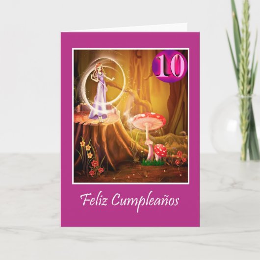 Carte Anniversaire espagnol pour fille de 10 ans avec fé (Devant)
