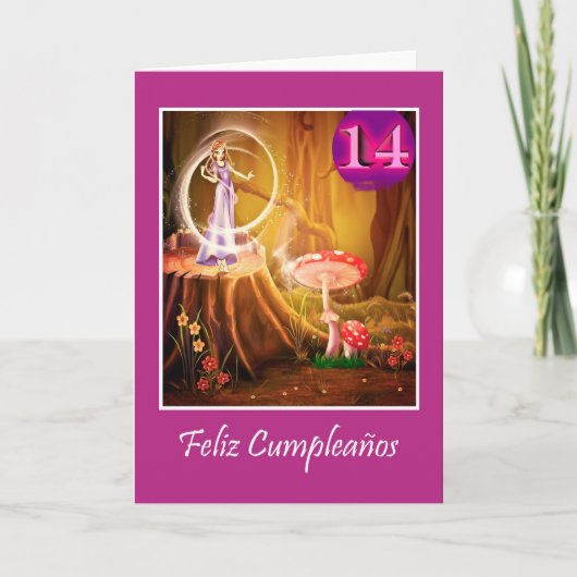 Carte Anniversaire espagnol pour fille de 14 ans avec fé (Devant)