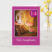 Carte Anniversaire espagnol pour fille de 14 ans avec fé (Fleur jaune)