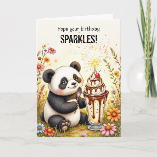 Carte Anniversaire Étincelles Panda avec crème glacée Su (Devant)