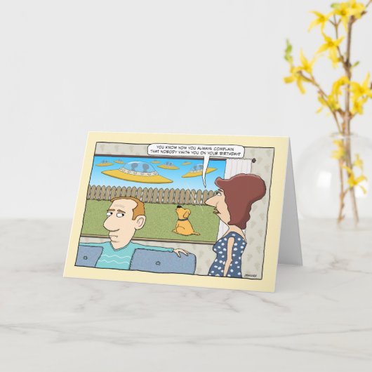 Carte Anniversaire étranger drôle de visiteurs (Fleur jaune)