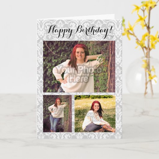Carte Anniversaire fait sur commande de damassé d'image (Fleur jaune)