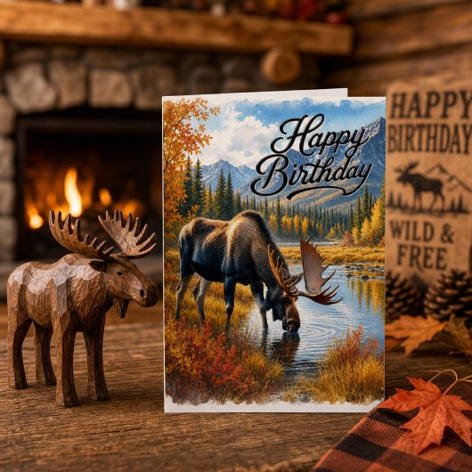 Carte Anniversaire Faune Sauvage de l'Orignal Rustique d