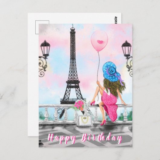 Carte Anniversaire Femme À Paris (Devant / Derrière)
